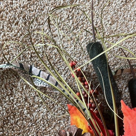 ￼Faux Fall Floral Bouquet with cattails and feathers - Picture 3 of 4